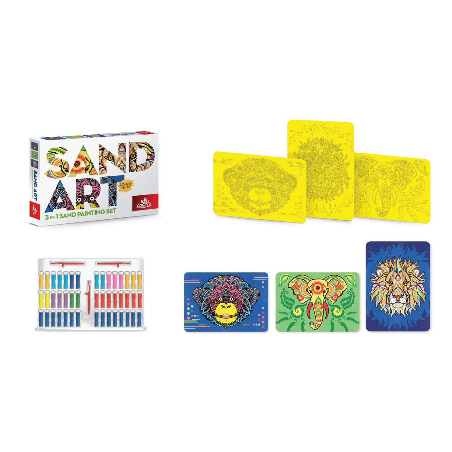 YK Sand Art Set Tiermotive – Affe, Elefant & Löwe